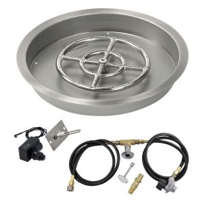 BBQGuys Signature 19 Inch Stainless Steel Round Drop-In Pan W/Spark Ignition Kit - 12 Inch Ring - Propane