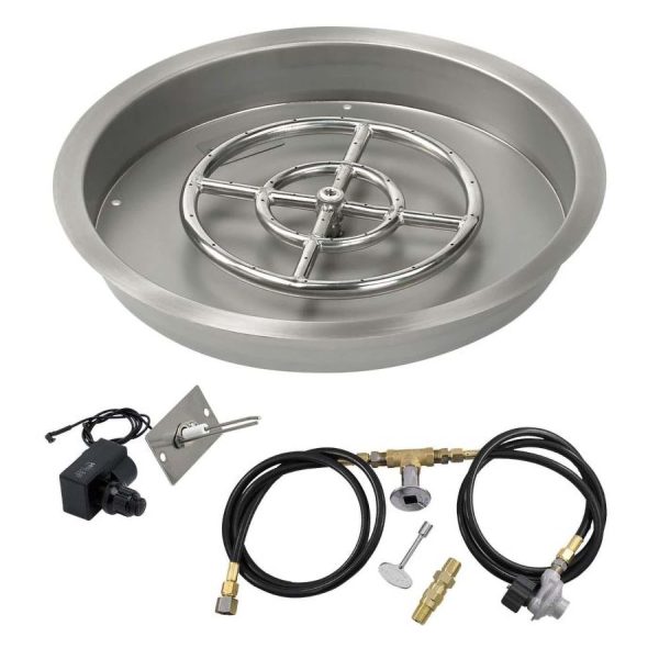 BBQGuys Signature 19 Inch Stainless Steel Round Drop-In Pan W/Spark Ignition Kit - 12 Inch Ring - Propane