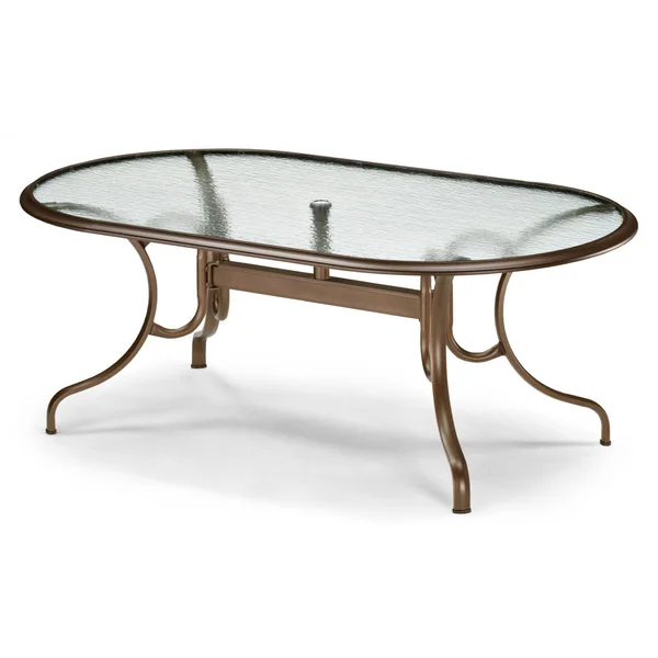 Telescope Casual 75 X 43 Inch Oval Aluminum Dining Table With Glass Top & Ogee Rim - Textured Beachwood