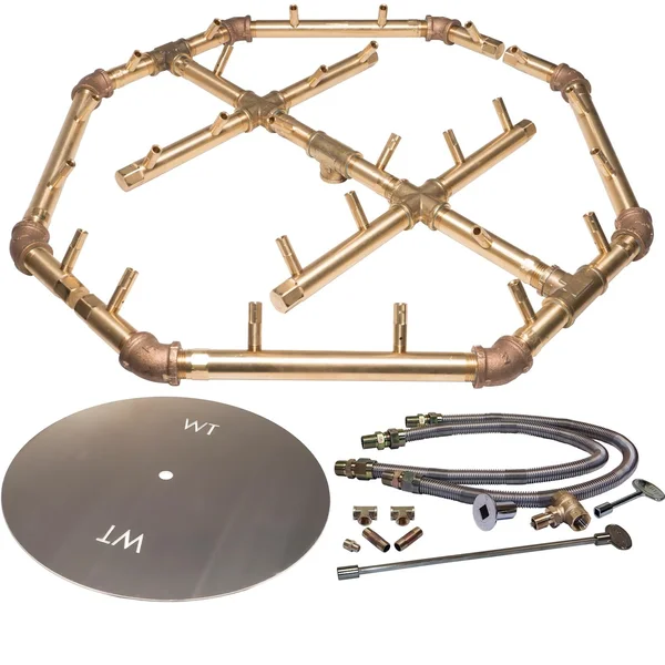 Warming Trends 30-Inch Round Propane Fire Pit Burner Kit W/ 22.75 X 21.75-Inch Octagonal CROSSFIRE Brass Burner - Match Light Ignition - CFBO280LPALPL30CFK2
