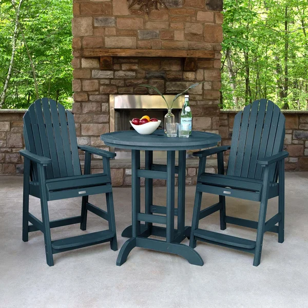 Dream Bay 3 Pc Recycled Plastic Round Counter Dining Set in Nantucket Blue by Lakeview Outdoor Designs