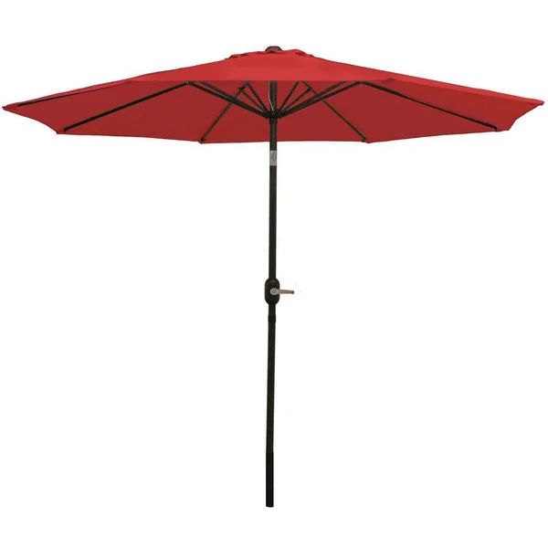 Ultimate Patio 9 Ft. Octagonal Aluminum Patio Market Umbrella W/ Crank & Tilt - Black Frame & Red Polyester Canopy