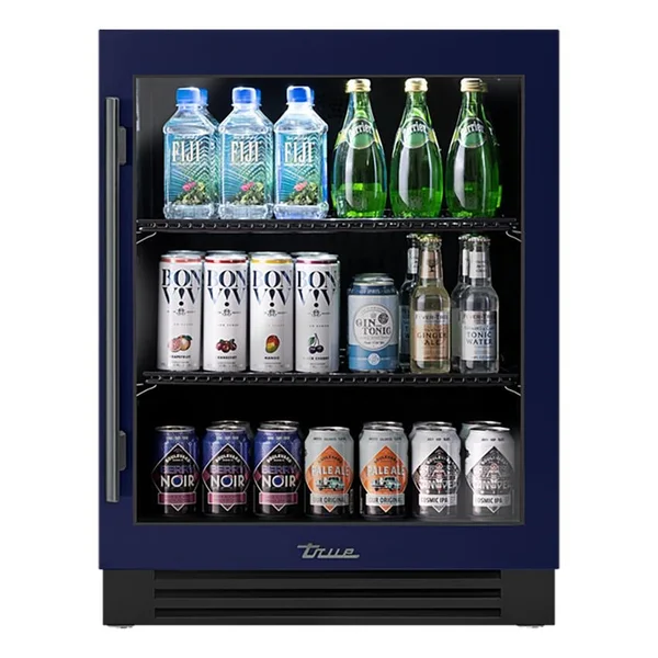 True ADA Height 24 Inch 5 Cu. Ft. Right Hinge Glass Door Outdoor Refrigerator - Cobalt w/ Pewter Handles - TURADA-24-RG-A~078-H05