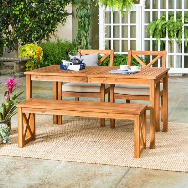 Ultimate Patio Camille Way 4 Piece Acacia Patio Dining Set W/ 60 X 32 Inch Rectangular Table - Brown