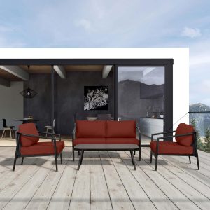 Midnight Cove 4 Pc Aluminum Seating Set w/ Loveseat in Black/Canvas Henna by Lakeview Outdoor Designs
