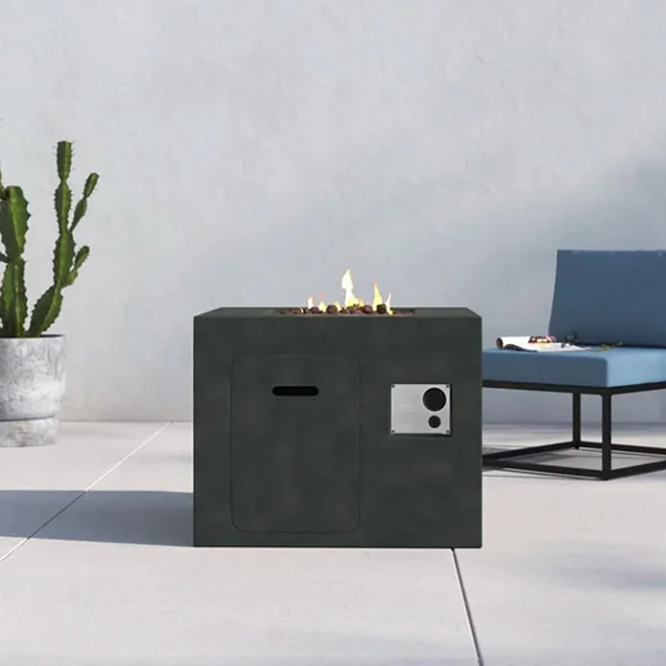 Currier Bay 24 Inch Square Concrete Propane Fire Pit Table in Gray by Ultimate Patio