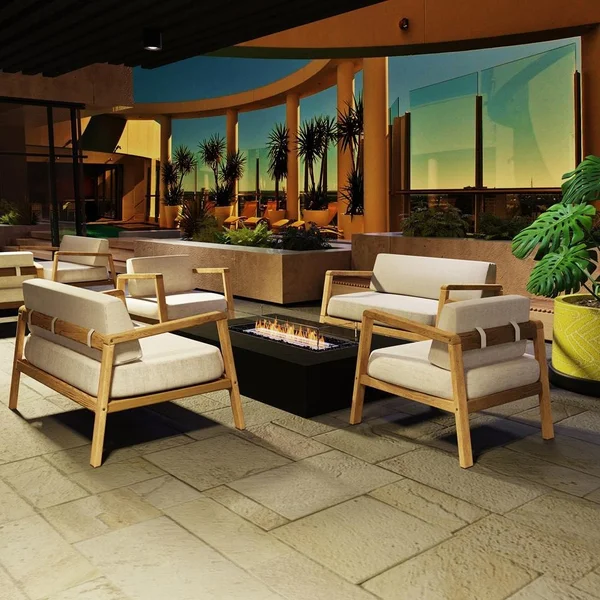 Wharf 65 Inch Rectangular Concrete Ethanol Fire Pit Table in Black by EcoSmart Fire