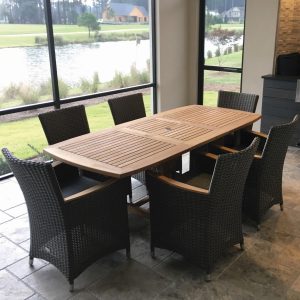 Helena 7 Piece Wicker Patio Dining Set W/ 60 X 35 Inch Rectangular Extension Table By Royal Teak Collection - Gray Wicker