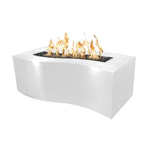 Billow 60 Inch Rectangular Powder Coated Steel Propane Fire Pit in White by The Outdoor Plus