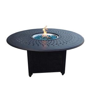 60 Inch Round Cast Aluminum Propane Fire Pit Dining Table in Antique Bronze by Darlee