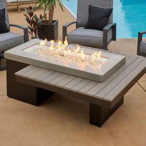 Emfield 65 Inch Rectangular Aluminum Propane w/ Electronic Ignition Fire Pit Table in Coastal Grey by Lakeview Outdoor Designs