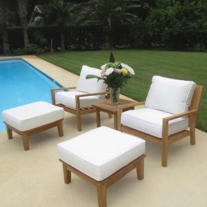 Coastal 5 Pc Teak Seating Set in Canvas Natural by Royal Teak Collection