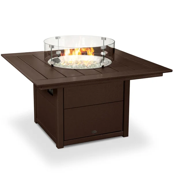 43 Inch Square Recycled Plastic Propane Fire Pit Table in Mahogany by POLYWOOD