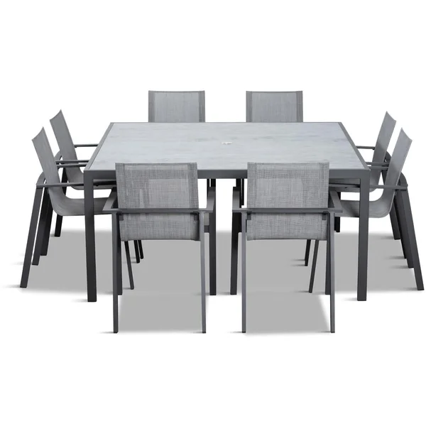 Spring Bay 9 Pc Aluminum Dining Set - Square w/ Glass Top in Slate/Slate by Lakeview Outdoor Designs