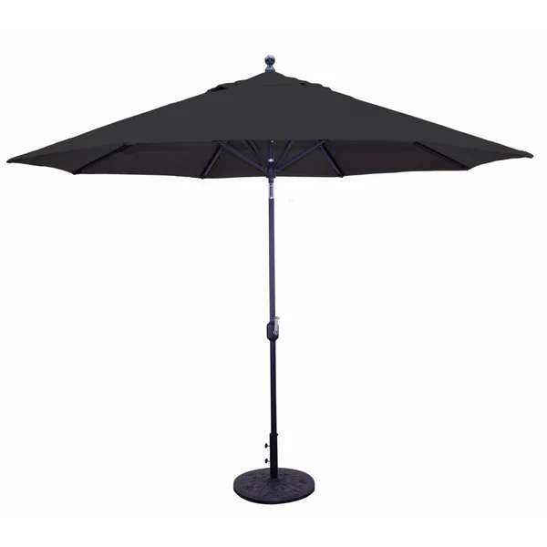 Galtech 11 Ft. Octagonal Aluminum Patio Market Umbrella W/ Crank Lift And Deluxe Auto Tilt - Black Frame W/ Sunbrella Canvas Black Canopy