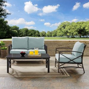 Windswept 3 Pc Steel Loveseat Seating Set in Oil Rubbed Bronze/Mist by Ultimate Patio
