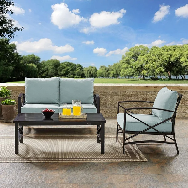 Windswept 3 Pc Steel Loveseat Seating Set in Oil Rubbed Bronze/Mist by Ultimate Patio