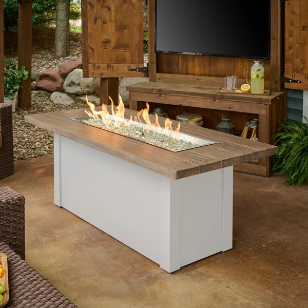 Havenwood 62 Inch Rectangular Powder Coated Steel Propane Fire Pit Table in Brown by The Outdoor GreatRoom Company