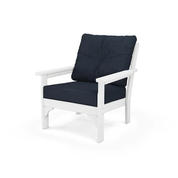 Vineyard Recycled Plastic Club Chair in White/Marine Indigo by POLYWOOD