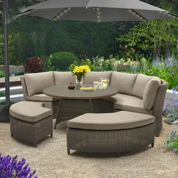 Palma 5 Pc Wicker Round Seating Set in Cast Ash By KETTLER