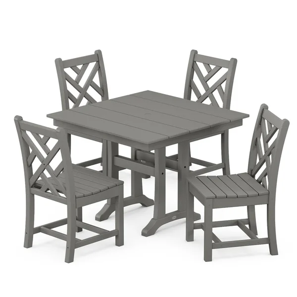 POLYWOOD Chippendale 5-Piece Farmhouse Trestle Side Chair Dining Set - Slate Grey