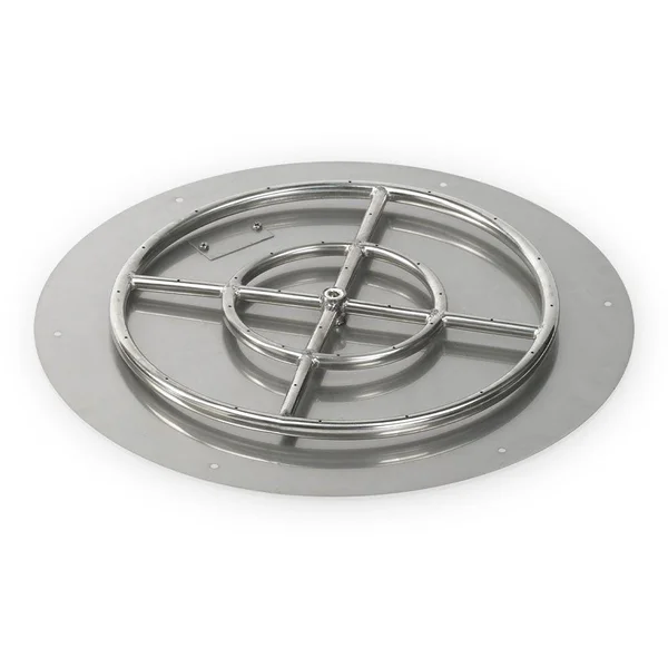 BBQGuys Signature 24-Inch Round Stainless Steel Flat Pan W/ 18-Inch Natural Gas Fire Ring - SS-RFP-24-ASBL