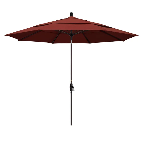 California Umbrella 11 Ft. Octagonal Aluminum Collar Tilt Patio Umbrella W/ Crank Lift & Fiberglass Ribs - Bronze Frame / Sunbrella Canvas Henna Canopy