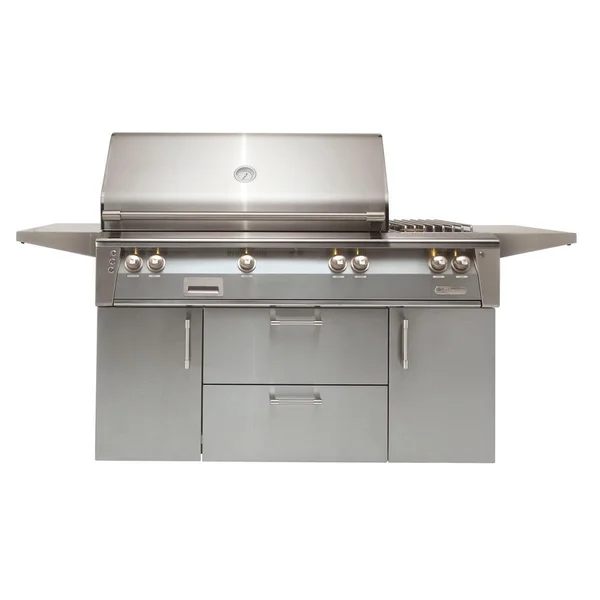 Alfresco ALXE 56-Inch Freestanding Natural Gas Deluxe Grill With Rotisserie And Side Burner in Signal Gray - ALXE-56C-NG-S7004