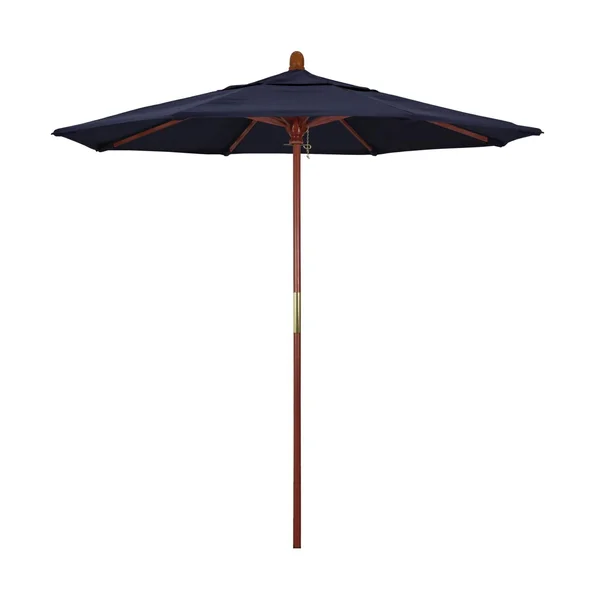 California Umbrella 7.5 Ft. Octagonal Hardwood Patio Umbrella W/ Push Lift & Hardwood Ribs - Olefin Navy Blue Canopy