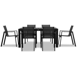 Spring Bay 7 Pc Aluminum Dining Set - Rectangular in Black/Black by Lakeview Outdoor Designs