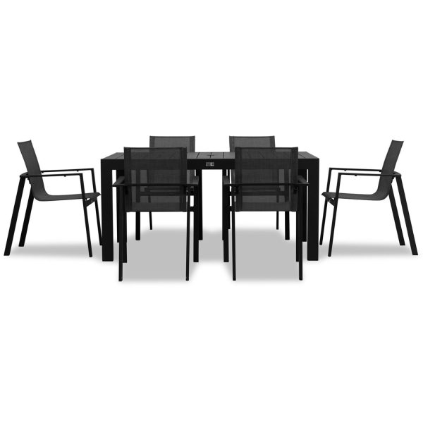 Spring Bay 7 Pc Aluminum Dining Set - Rectangular in Black/Black by Lakeview Outdoor Designs