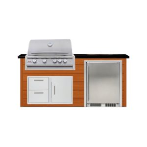 BBQGuys Signature 6 Ft Outdoor Kitchen Island w/ 32 Inch Propane Blaze LTE+ Grill & Refrigerator | Chai Cedar w/ Titanium Granite