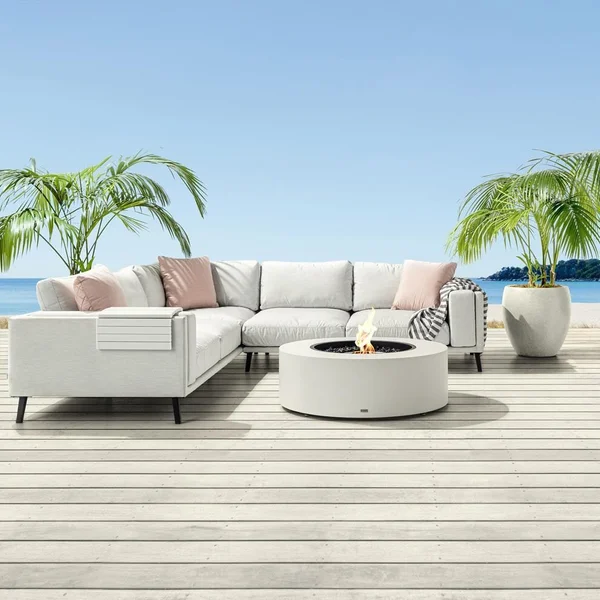 Ark 39 Inch Round Concrete Ethanol Fire Pit Table in Beige by EcoSmart Fire