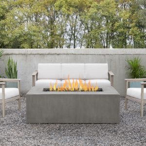 Olliewood 60 Inch Rectangular GFRC Propane Fire Pit Table in Flint by BBQGuys Signature