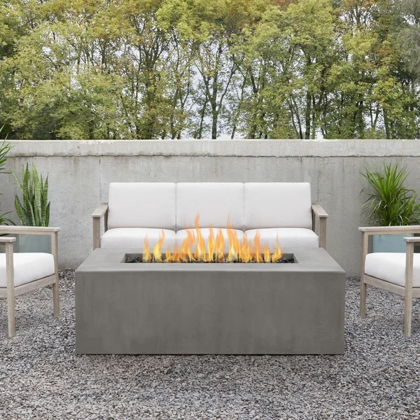 Olliewood 60 Inch Rectangular GFRC Natural Gas Fire Pit Table in Flint by BBQGuys Signature