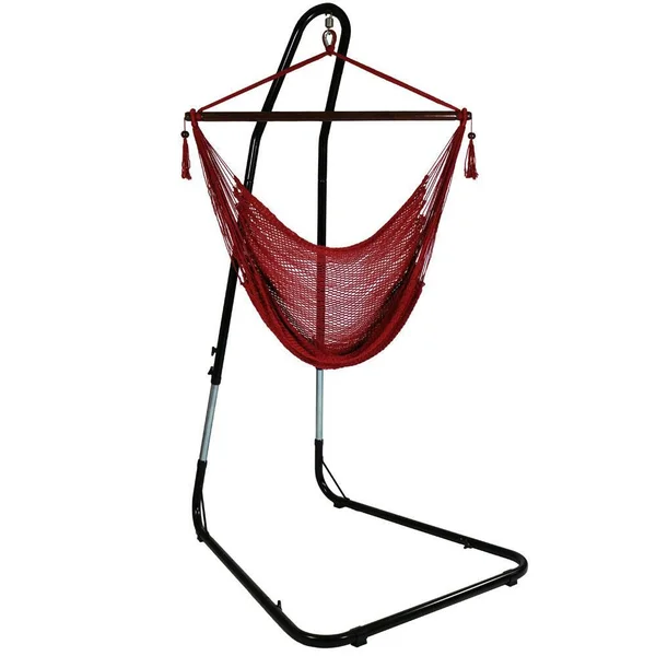 Ultimate Patio Extra Large Hanging Caribbean Hammock Chair w/ Adjustable Stand - Red