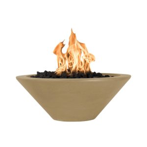 Cazo 24 Inch Round GFRC Propane Fire Bowl w/ Glow Plug in Brown by The Outdoor Plus