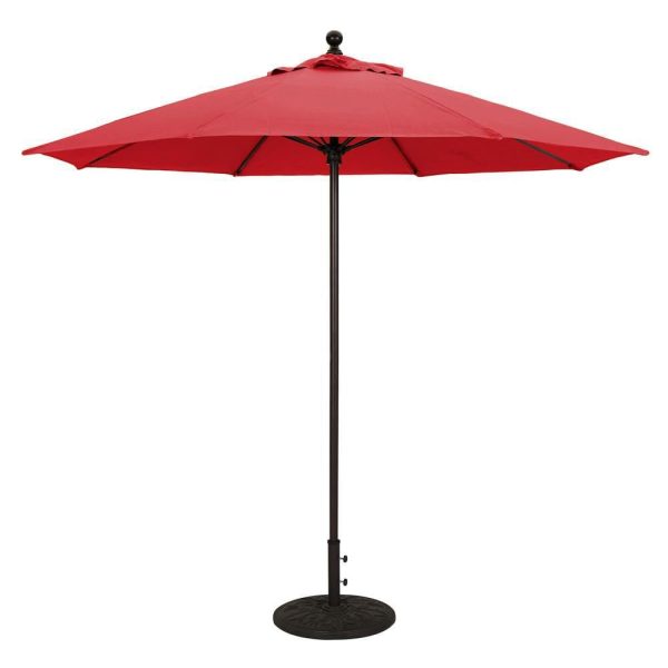 Galtech 9 Ft. Bar Height Octagonal Aluminum Patio Market Umbrella W/ Push Lift - Antique Bronze Frame W/ Sunbrella Canvas Jockey Red Canopy