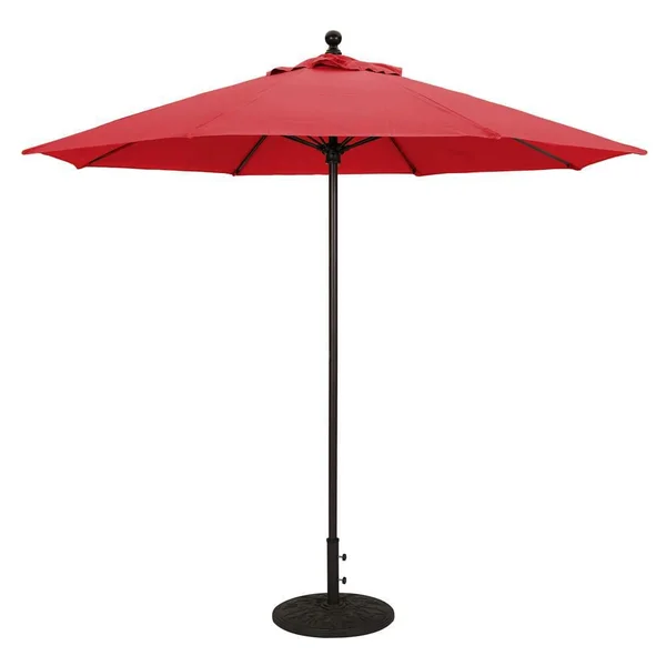 Galtech 9 Ft. Octagonal Aluminum Patio Market Umbrella W/ Push Lift - Antique Bronze Frame W/ Sunbrella Canvas Jockey Red Canopy