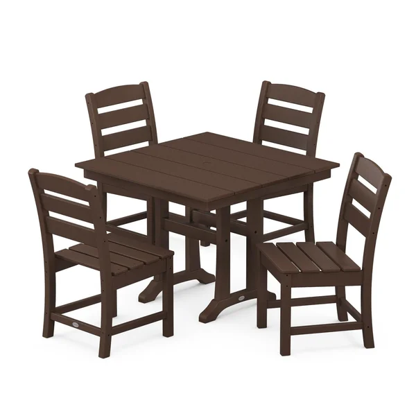 POLYWOOD Lakeside 5-Piece Farmhouse Trestle Side Chair Dining Set - Mahogany