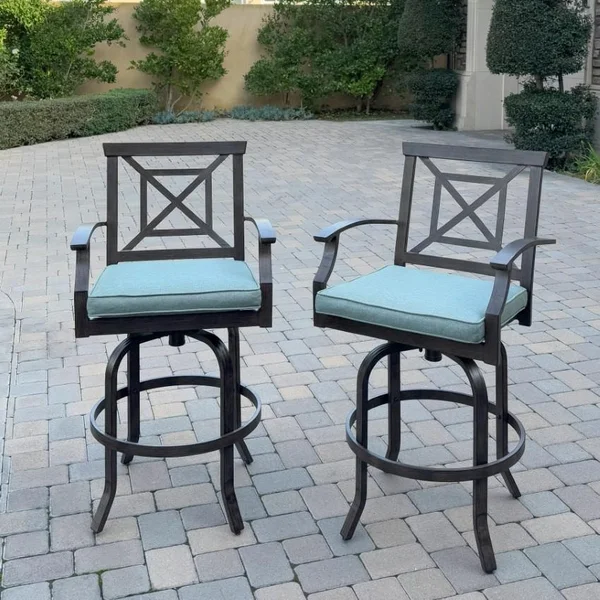 Atlantis Aluminum 2 Pc Set Swivel Bar Stool Set in Walnut/Spa by Darlee