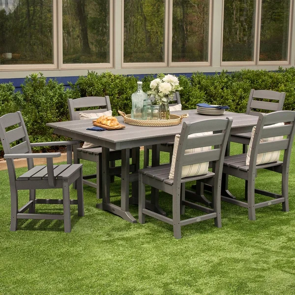 POLYWOOD Lakeside 7-Piece Farmhouse Dining Set - Slate Grey
