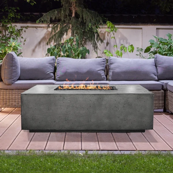 Cedarlake 68 Inch Rectangular GFRC Propane Fire Pit Table in Pewter by Lakeview Outdoor Designs