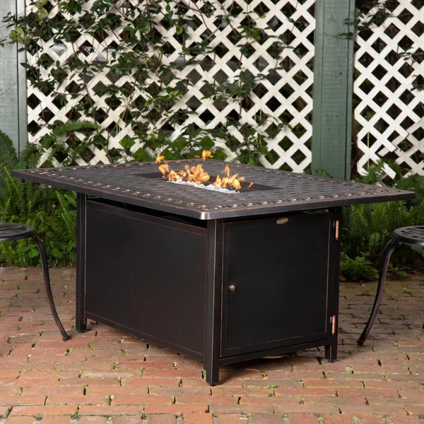 Lion Sands 48 Inch Rectangular Aluminum Natural Gas Fire Pit Table in Antique Bronze by Ultimate Patio (Ships As Propane w/ Natural Gas Conversion Kit)