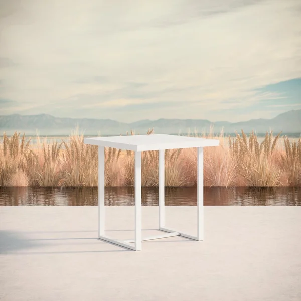 Pavia 35 Inch White Aluminum Counter Table W/ Helena Dekton Top By Azzurro Living