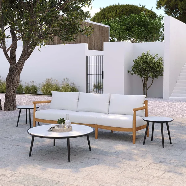 Lido 4 Pc Teak Seating Set in Bliss Linen by Oxford Garden