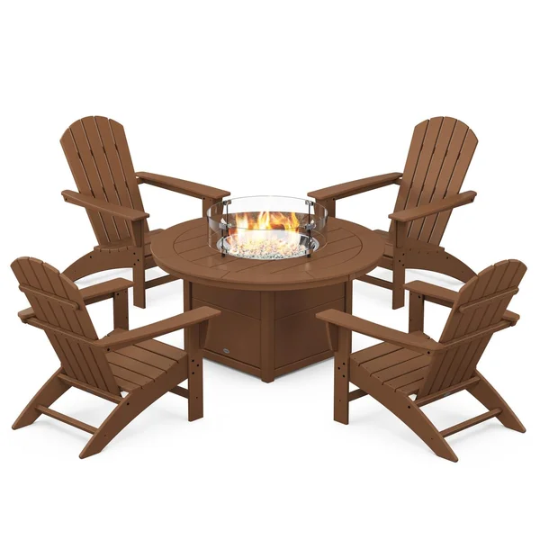 Nautical 5 Pc Recycled Plastic Fire Pit Seating Set in Teak by POLYWOOD