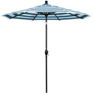 California Umbrella Pacific Trail Series 7.5 Ft Octagonal Aluminum Push Button Tilt Patio Umbrella W/ Crank Lift -  Stone Black Frame / Sunbrella Cabana Regatta Canopy