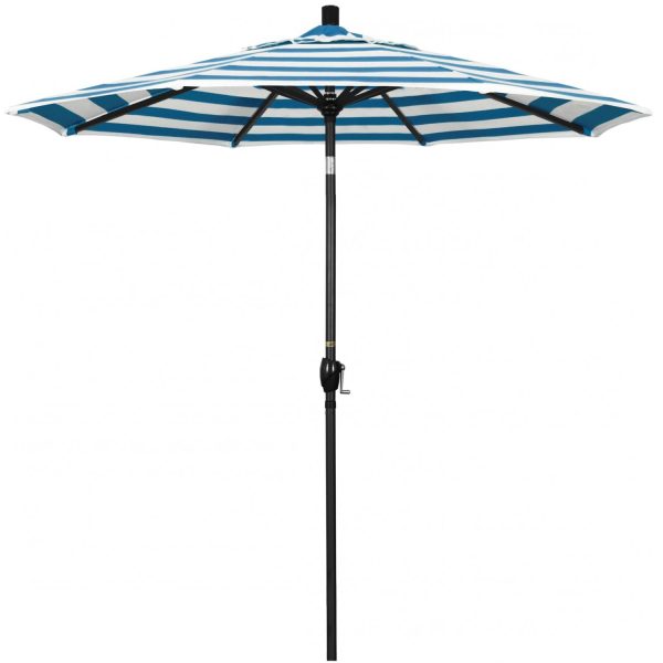 California Umbrella Pacific Trail Series 7.5 Ft Octagonal Aluminum Push Button Tilt Patio Umbrella W/ Crank Lift -  Stone Black Frame / Sunbrella Cabana Regatta Canopy