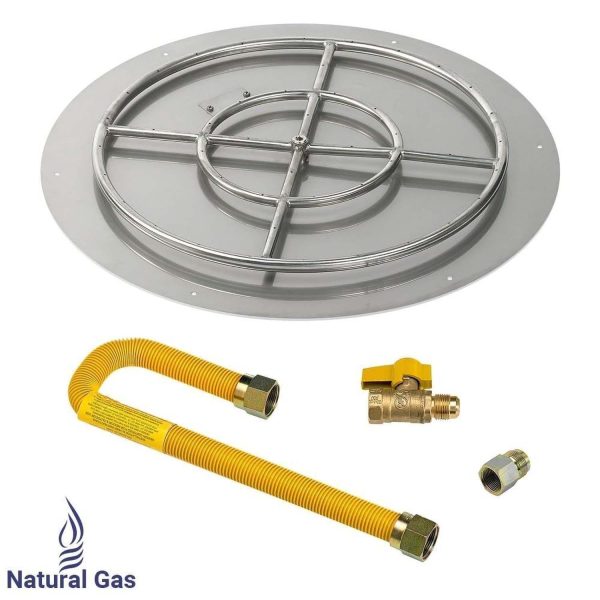 BBQGuys Signature 36 Inch Stainless Steel Round Flat Pan W/Match Light Kit - 24 Inch Ring - Natural Gas